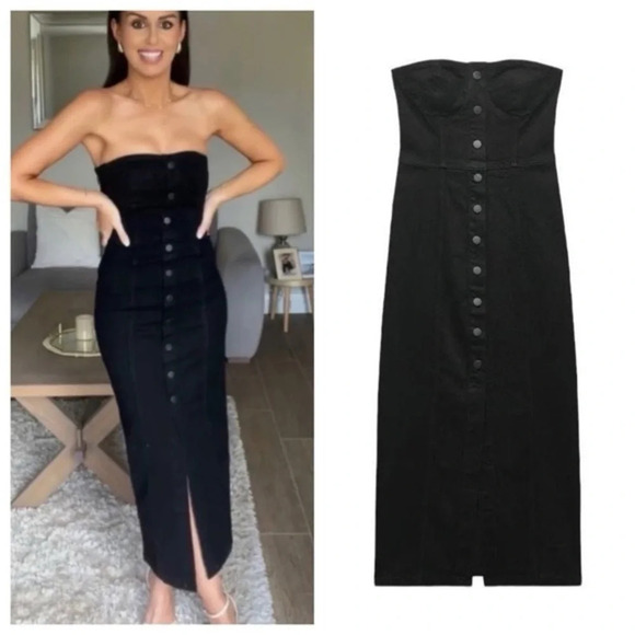 New Zara ZW Denim Bustier
Black Strapless Dress 
Small - Picture 7 of 15